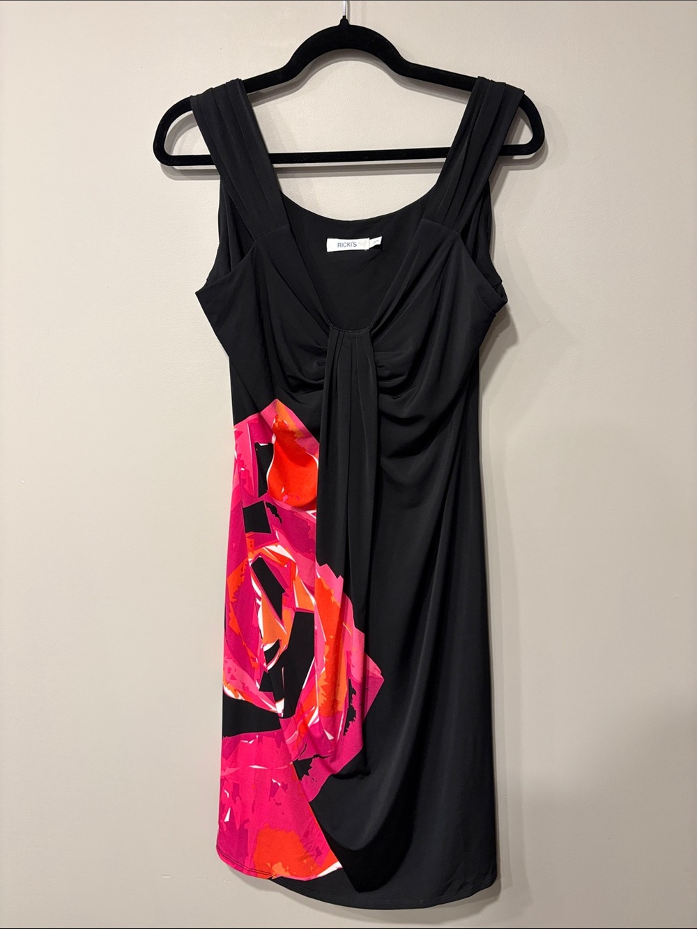Ricki's Black Midi Dress with Pink & Orange Floral Panel